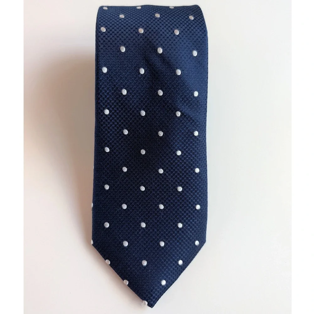 Club Room Mens Navy Blue White Polka Dot 100% Silk Tie Formal Business - Picture 2 of 4